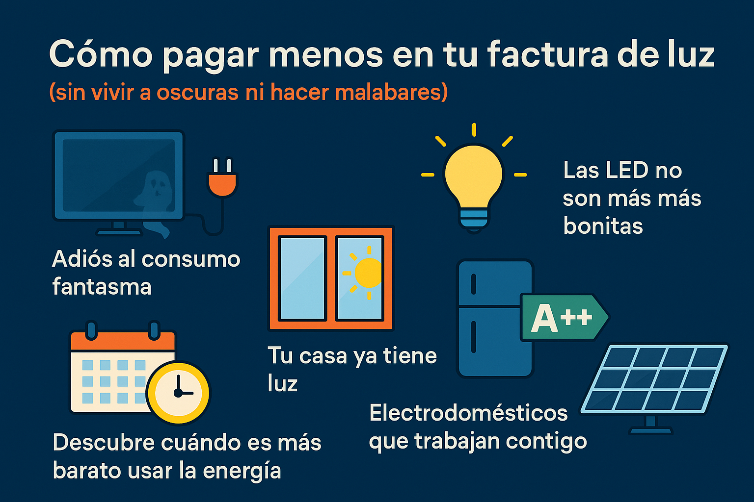 Infografía con consejos prácticos para ahorrar en la factura de la luz sin sacrificar comodidad