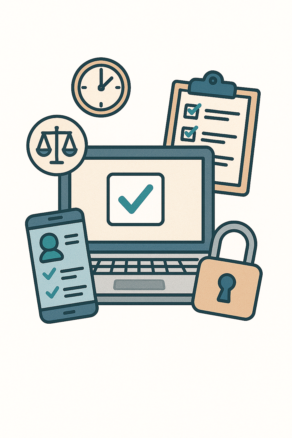 Ilustración sobre cumplimiento legal de la ley de fichaje digital en 2025