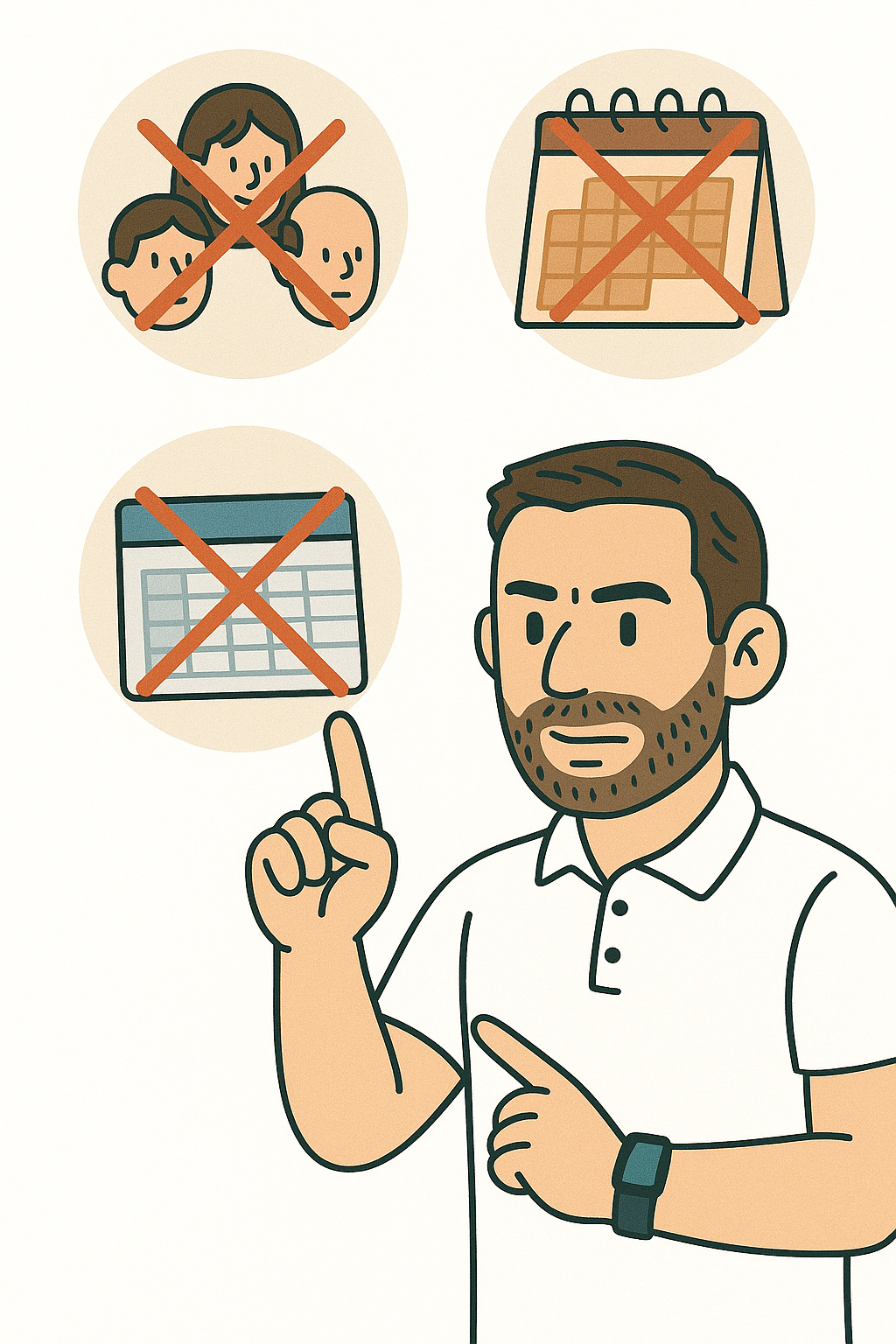 Ilustración de una escena de oficina con dudas sobre el fichaje digital obligatorio